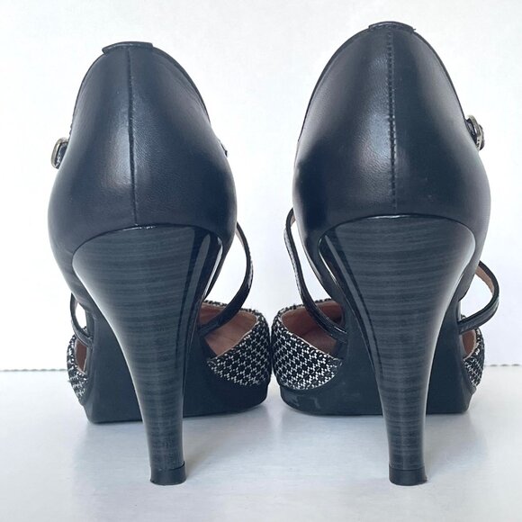 Hispanitas T-Bar Mary Jane Heels Black White Patent 39/8.5 - Picture 5 of 13